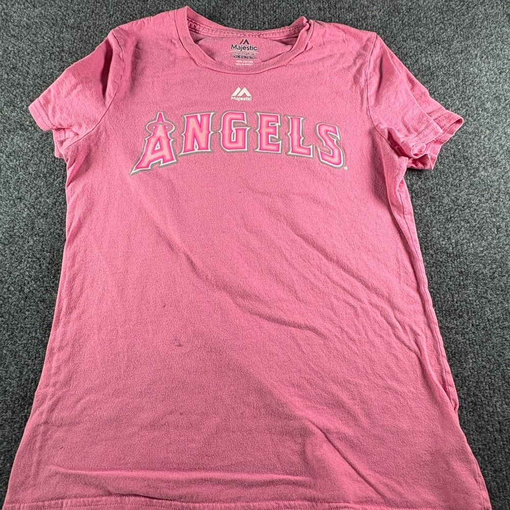 Majestic Los Angeles Angels Anaheim Mike Trout #27 Shirt Girls XL Pink Crewneck‎